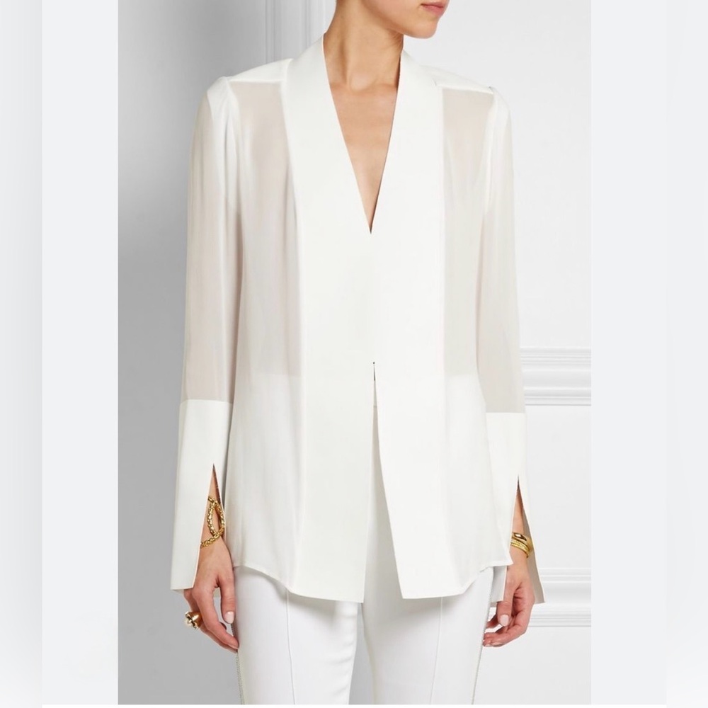 Dion Lee “Cady” Sheer V-Neck Blouse, Sz 10